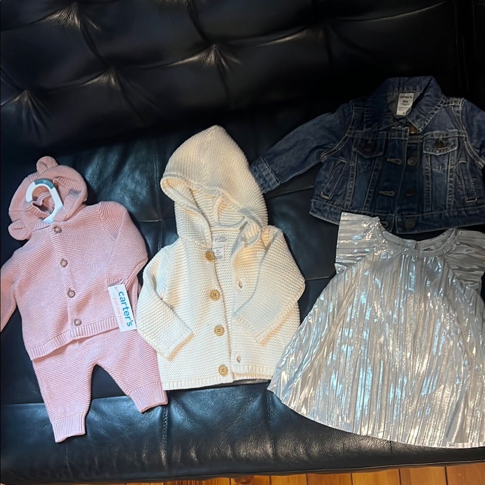 Baby Clothing Set with Pink, Cream, and Silver Outfits
